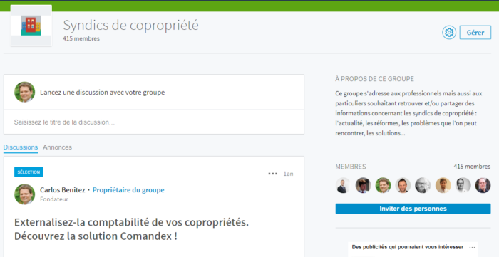 Groupe Linkedin "Syndics de copropriété"